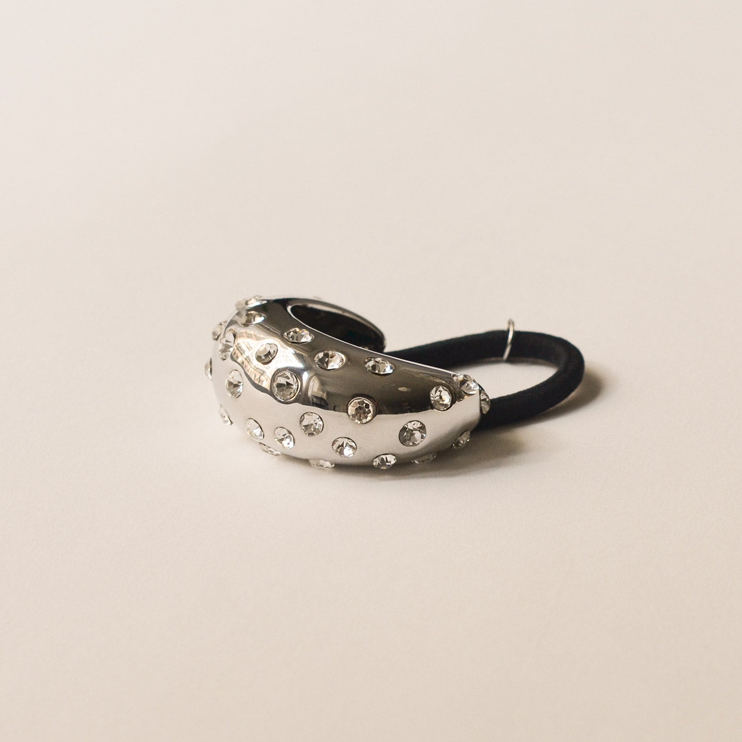 Crystal Crescent Metal Cuff Ponytail Hair Tie | Silver