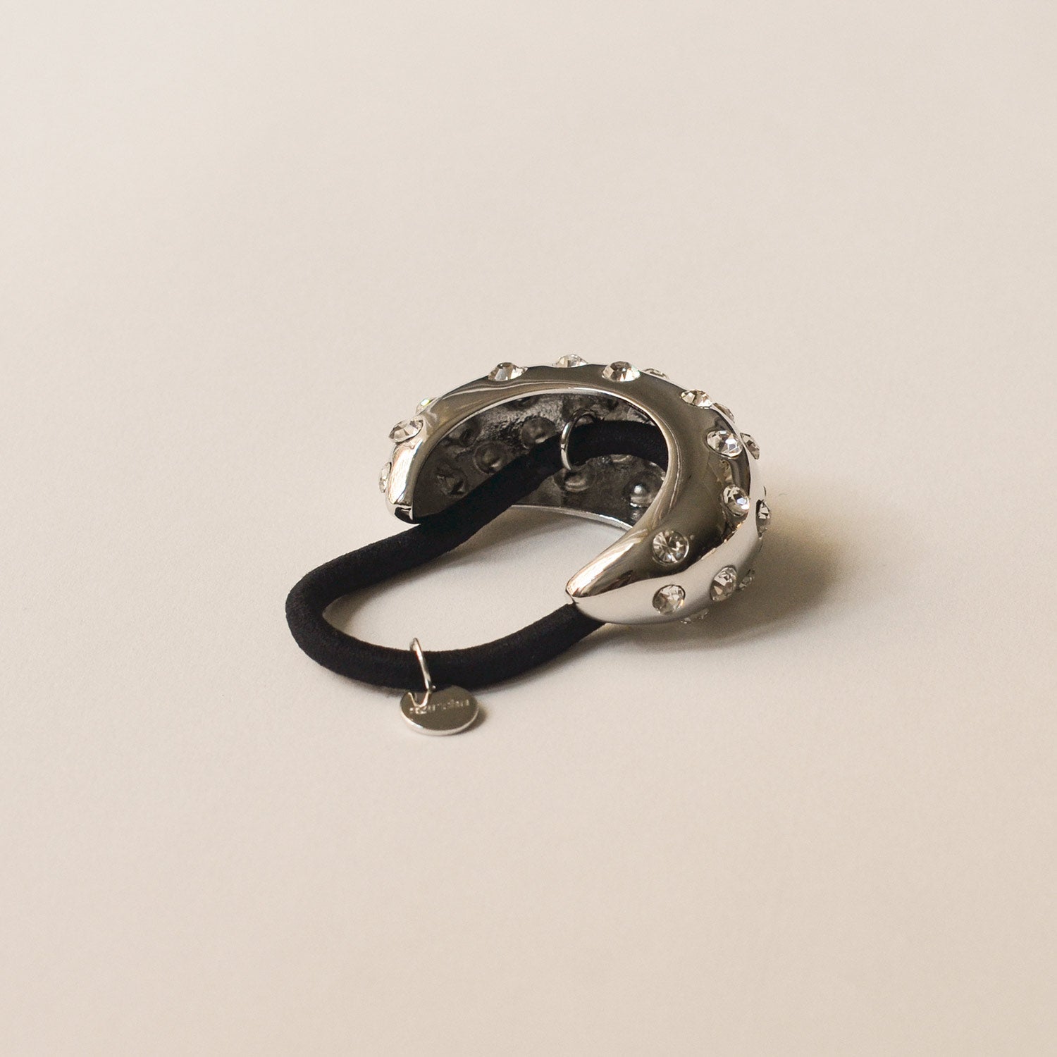 Crystal Crescent Metal Cuff Ponytail Hair Tie | Silver