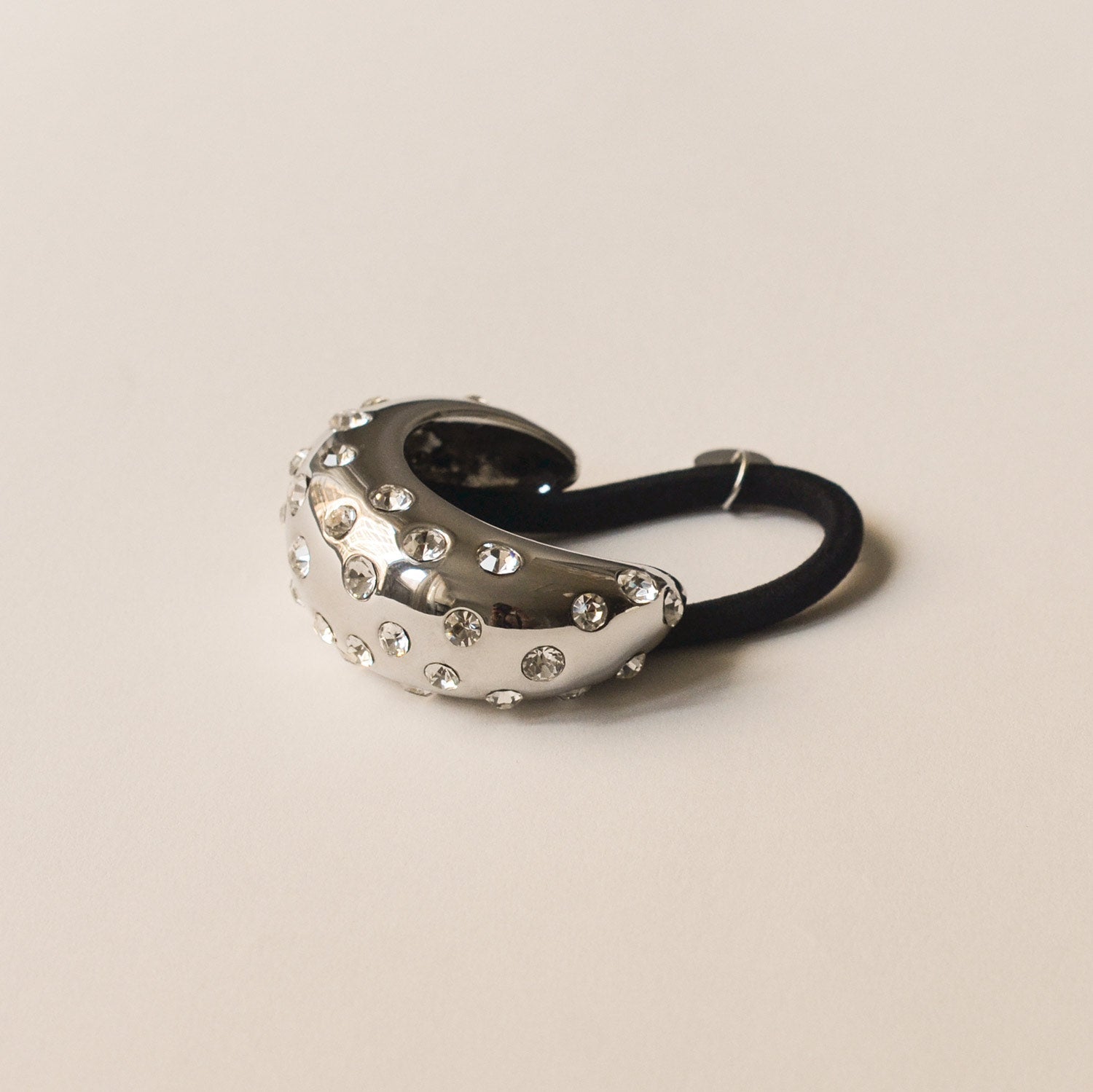 Crystal Crescent Metal Cuff Ponytail Hair Tie | Silver