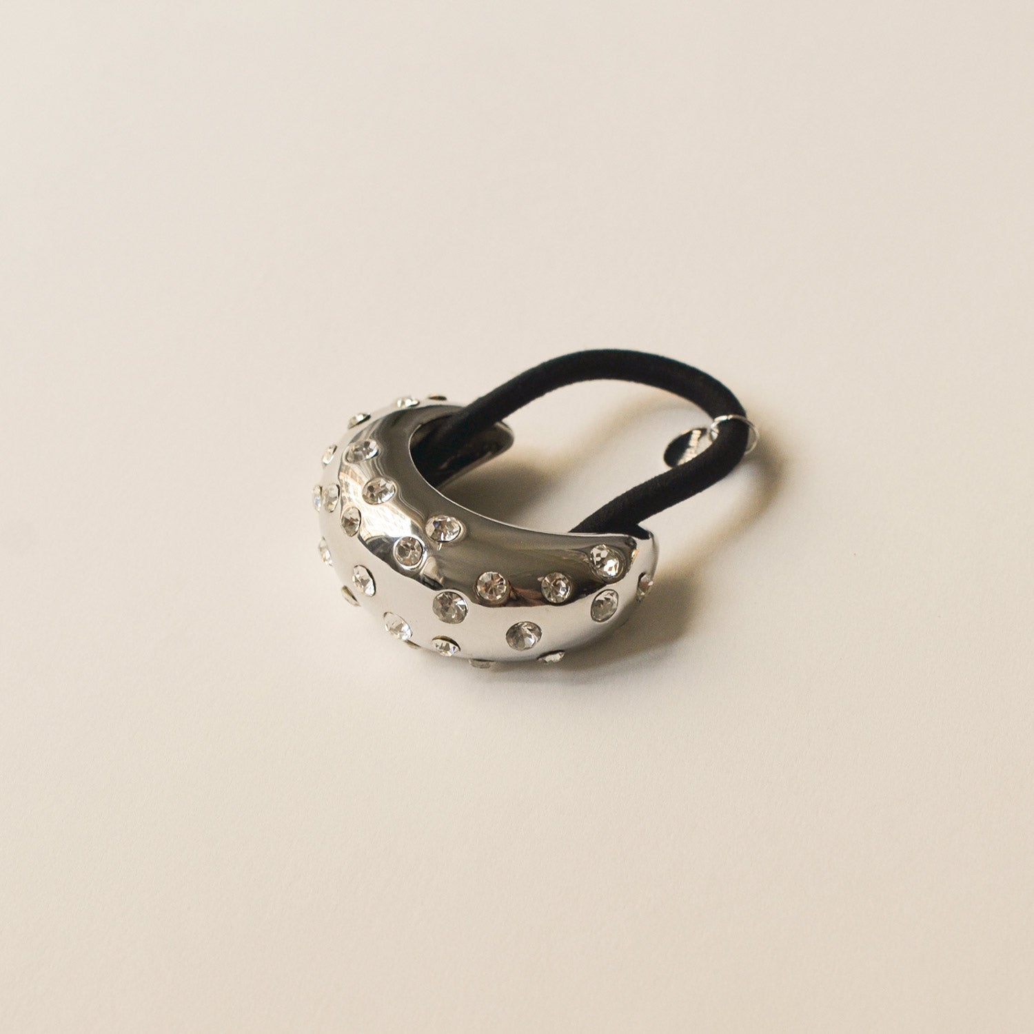 Crystal Crescent Metal Cuff Ponytail Hair Tie | Silver